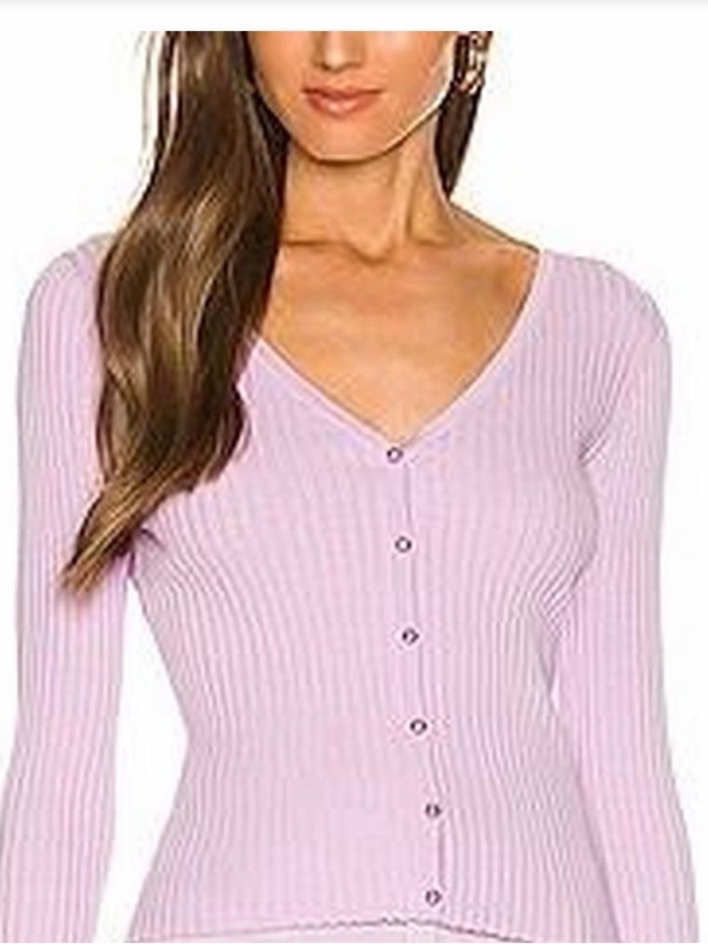 Light Purple Ribbed V-Neck Button-Up Top